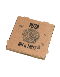 100 Pcs - Boîte à Pizza "Hot And Tasty" - 33 x 33 cm, Hauteur: 4 cm