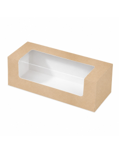 50 Pcs - Boîte carton à fenêtre PET - 150x60 mm, Hauteur: 50 mm, Idéal pour éclair et macaron