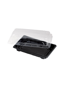 50 Pcs - Barquette sushi noire avec couvercle PET - 17 x 12 cm, Hauteur: 4 cm