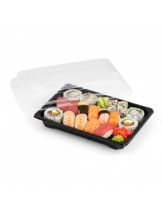 50 Pcs - Barquette sushi noire avec couvercle PET - 17 x 12 cm, Hauteur: 4 cm 2