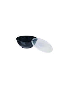 50 Pcs - Bol plastique PP noir avec couvercle - 200 ml, Diam: 9,2 cm, Hauteur: 5,9 cm