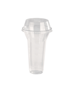 25 Pcs - Pot/Coupe plastique PET avec couvercle dôme - 450 ml, Diam: 9,5 cm, Hauteur: 12,7 cm