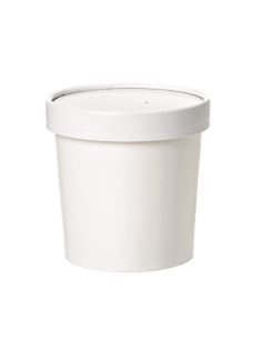 25 Pcs - Pot carton blanc avec couvercle - 960 ml, Diam: 11,6 cm, Hauteur: 14 cm