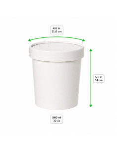 25 Pcs - Pot carton blanc avec couvercle - 960 ml, Diam: 11,6 cm, Hauteur: 14 cm 2