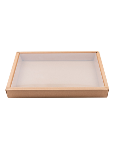 50 Pcs - Combo boîte kraft sushi PET - 310 x 215 mm, Haut: 35 mm, Hermétique