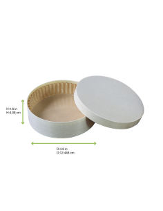 10 Pcs - Boîte ronde bois FSC mix + papier ing - cuisson four H40mm 350ml 2