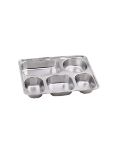 10 Pcs - Plateau repas inox 5 compartiments - 280x220 mm, H40 mm, couvercle PP