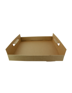 50 Pcs - Plateau carton kraft brun - 390 x 290 mm, Hauteur: 42 mm, avec poignées