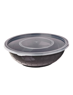 50 Pcs - Bol plastique PP rond noir - 720 ml, Diam: 18,5 cm, Hauteur: 5,3 cm