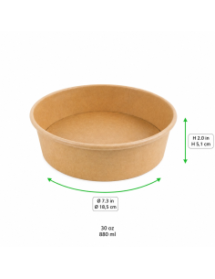 45 Pcs - Saladier rond carton kraft "Buckaty" - 900 ml, Diam: 18,5 cm, Hauteur: 5,3 cm 2