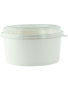 50 Pcs - Saladier rond Blanc Buckaty - 1140 ml, Ø 187 mm avec couvercle PET