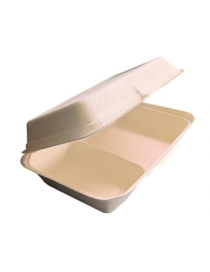 50 Pcs - Coquille blanche pulpe - 2 compartiments, 243x160 mm, Hauteur: 73 mm