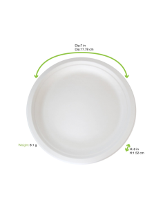 125 Pcs - Assiette ronde blanche en pulpe - Ø176 mm, 180x180 mm 2