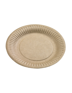 100 Pcs - Assiette en carton brun - Diam: 15 cm, Hauteur: 1,1 cm