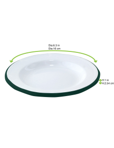 12 Pcs - Assiette en acier émaillé blanc bord vert - Ø160 mm, Hauteur: 25 mm 2