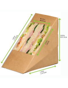 50 Pcs - Triangle sandwich kraft triple avec fenêtre - 8,5 x 12,5 x 12,5 cm 2