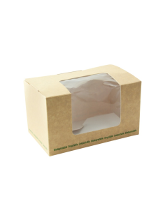50 Pcs - Boîte sandwich carton brun avec fenêtre PLA - 12,5 x 7,7 x 7,2 cm