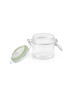 12 Pcs - Mini bocal en verre avec joint silicone vert clair - 100 ml, Diam: 5,8 cm, Hauteur: 7 cm