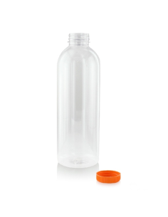74 Pcs - Bouteille PET transparente 1000 ml - Bouchon orange, 8,3 cm x 24 cm