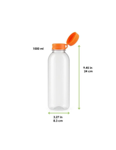 74 Pcs - Bouteille PET transparente 1000 ml - Bouchon orange, 8,3 cm x 24 cm 2