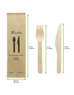 50 Pcs - Kit couverts en bois - Couteaux et fourchettes, H: 165 mm, emballage kraft 2