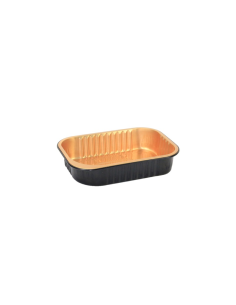 50 Pcs - Barquette aluminium noir/or - 475 ml, 161 x 110 mm, Hauteur: 38 mm