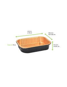 50 Pcs - Barquette aluminium noir/or - 475 ml, 161 x 110 mm, Hauteur: 38 mm 2