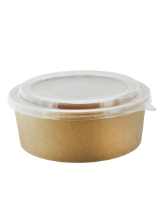 25 Pcs - Saladier rond en carton kraft "Buckaty" - 161 mm, Hauteur: 65 mm, couvercle PP