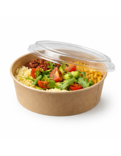 25 Pcs - Saladier rond en carton kraft "Buckaty" - 161 mm, Hauteur: 65 mm, couvercle PP 2