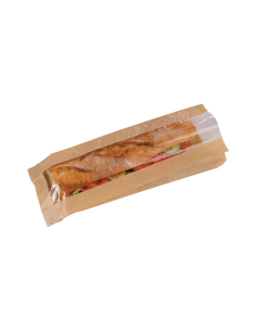 1000 Pcs - Sac sandwich papier brun avec fenêtre - 12 x 4 cm, Hauteur: 34 cm