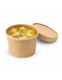 25 Pcs - Pot carton brun chaud et froid avec couvercle carton 350 ml Diam: 9 cm 9 x 7,3 x 8,5 cm 2