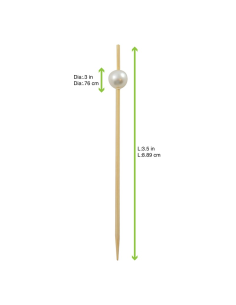 100 Pcs - Pique bambou "Bijou" - 9 cm, avec perle blanche, idéal pour le service 2