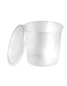 250 Pcs - Boîte plastique PP ronde transparente - 870 ml, Hauteur: 125 mm