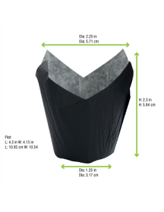 1000 Pcs - Caissette cuisson tulipe papier noir - Diam: 12 cm, 12 x 12 cm 2