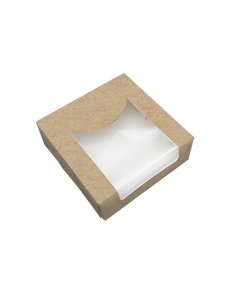 50 Pcs - Boîte pâtissière carton brun - Couvercle attaché, Fenêtre PLA, 10 x 10 x 4 cm