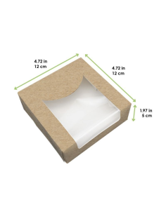 50 Pcs - Boîte pâtissière carton brun avec fenêtre - 12 x 12 cm, Hauteur: 5 cm 2