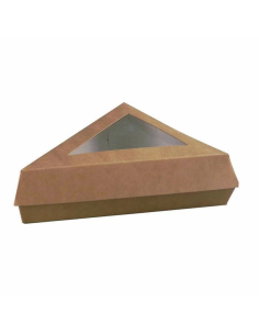 50 Pcs - Boîte pâtissière triangulaire - Carton brun, 15,5 x 13 x 4,5 cm, avec fenêtre