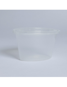 500 Pcs - Pot plastique PP translucide ovale - Avec couvercle, 500 ml