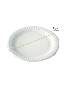 100 Pcs - Assiette ronde en carton blanc - Diam: 25,3 cm, Hauteur: 2 cm 2