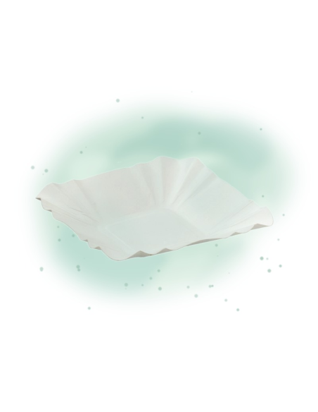 250 Pcs - Assiette barque en carton blanc - 10,8 cm x 10,8 cm, Hauteur: 2 cm