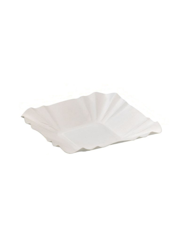 250 Pcs - Assiette barque en carton blanc - 10,8 cm x 10,8 cm, Hauteur: 2 cm