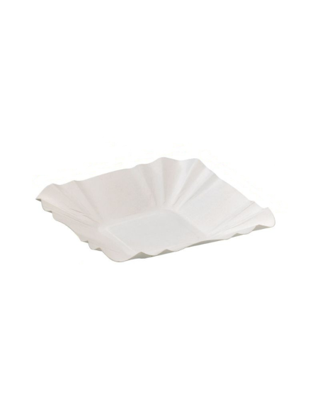 250 Pcs - Assiette barque en carton blanc - 10,8 cm x 10,8 cm, Hauteur: 2 cm