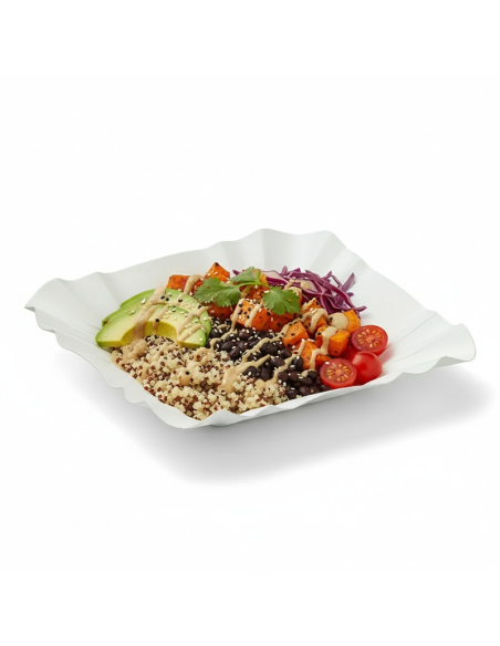 250 Pcs - Assiette barque en carton blanc - 10,8 cm x 10,8 cm, Hauteur: 2 cm