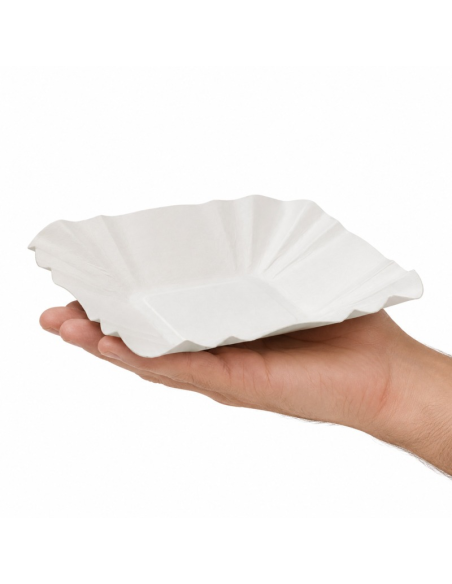 250 Pcs - Assiette barque en carton blanc - 10,8 cm x 10,8 cm, Hauteur: 2 cm