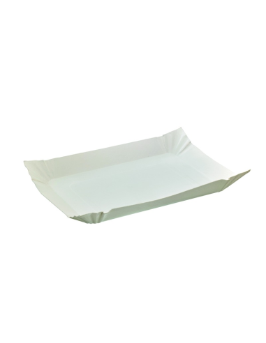 250 Pcs - Assiette barque en carton blanc - 24 x 18 cm, Hauteur: 2 cm