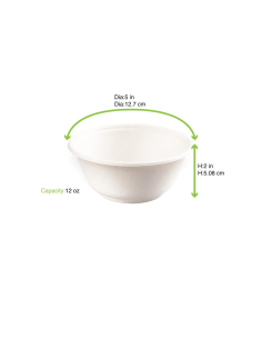 50 Pcs - Bol rond en pulpe blanc - 350 ml, Diam: 13,5 cm, Hauteur: 4,8 cm 2