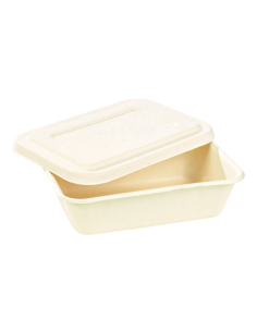 50 Pcs - Boite repas pulpe blanche avec couvercle 193x135mm H50mm 850ml