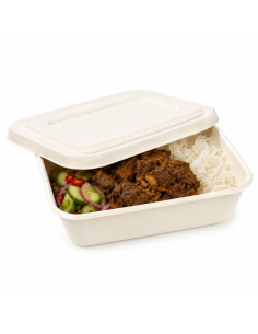 50 Pcs - Boite repas pulpe blanche avec couvercle 193x135mm H50mm 850ml 2