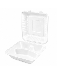 50Pcs - Coquille blanche pulpe 3 compartiments  220x202mm H80mm