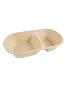50 Pcs - Boîte rectangulaire brune en pulpe - 2 compartiments, 235x130 mm, H50 mm